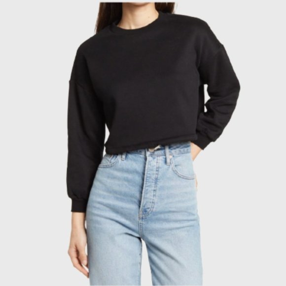 CALI BE Cropped Cinch Sweatshirt In Black S NWT - Picture 1 of 7